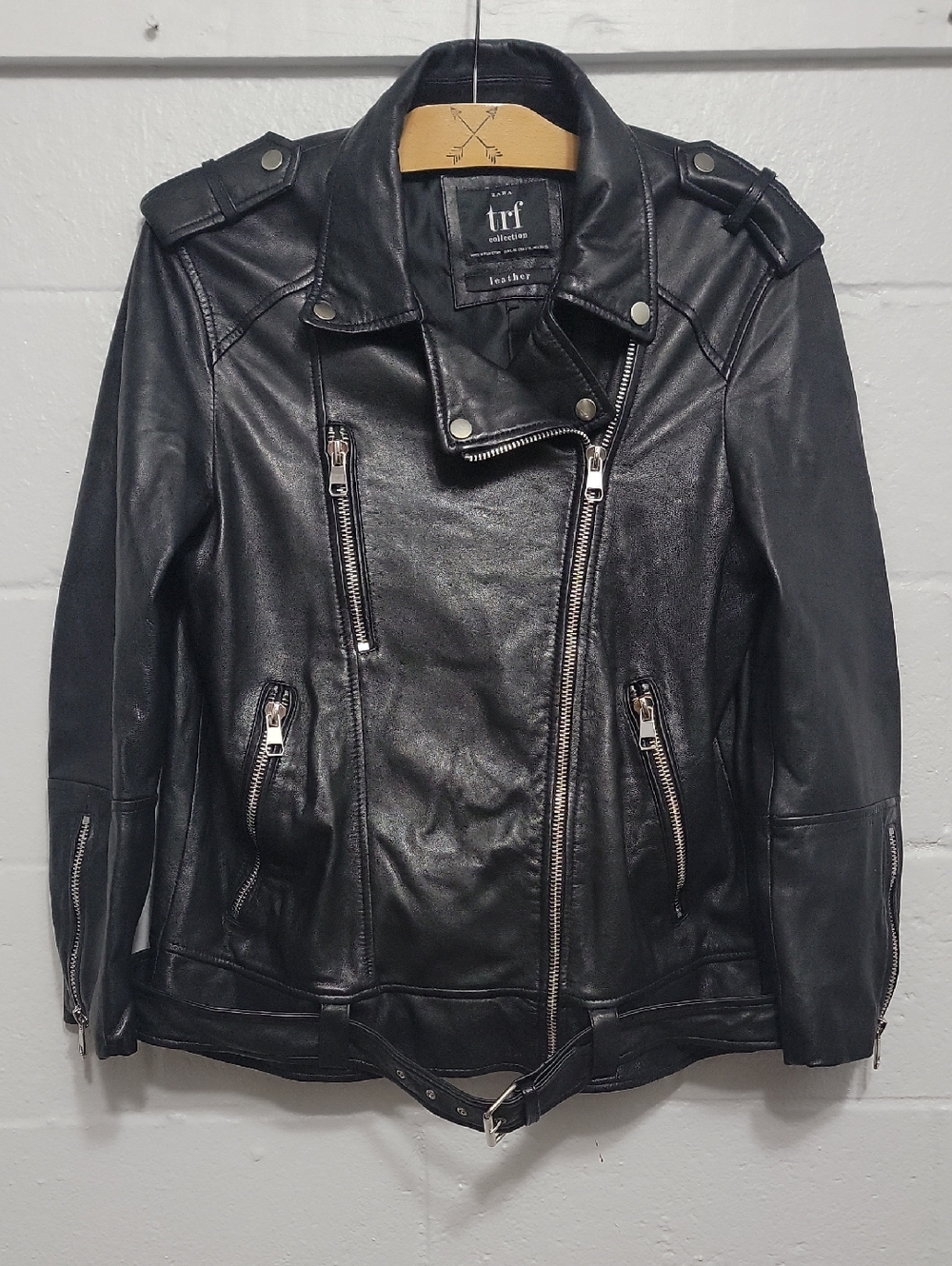 Zara Bikercore Super Soft Genuine Black Leather Biker Jacket with Zip Details
